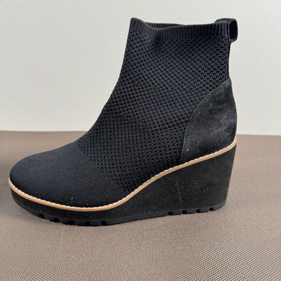 Eileen Fisher Womens London Recycled Stretch Knit Bootie Black Wedge Pull On 8.5 - Picture 8 of 8